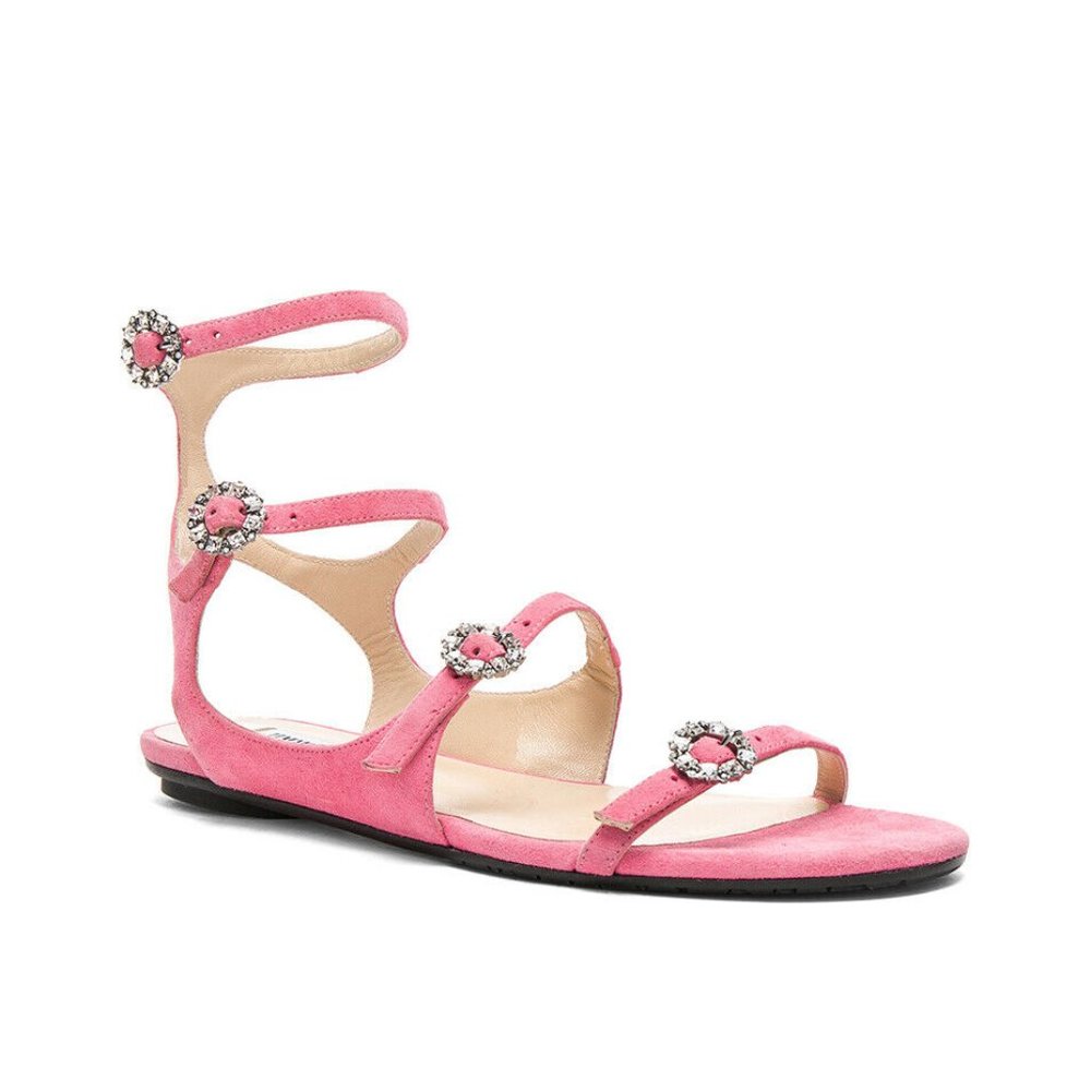 Jimmy Choo NAIA Flats Sandals Shoes NEW Size 38 (US 8) Suede w/ Crystal Buckle